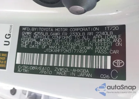 2021 Toyota Prius Prime Xle из США, поврежденный, VIN JTDKAMFP2M3177459